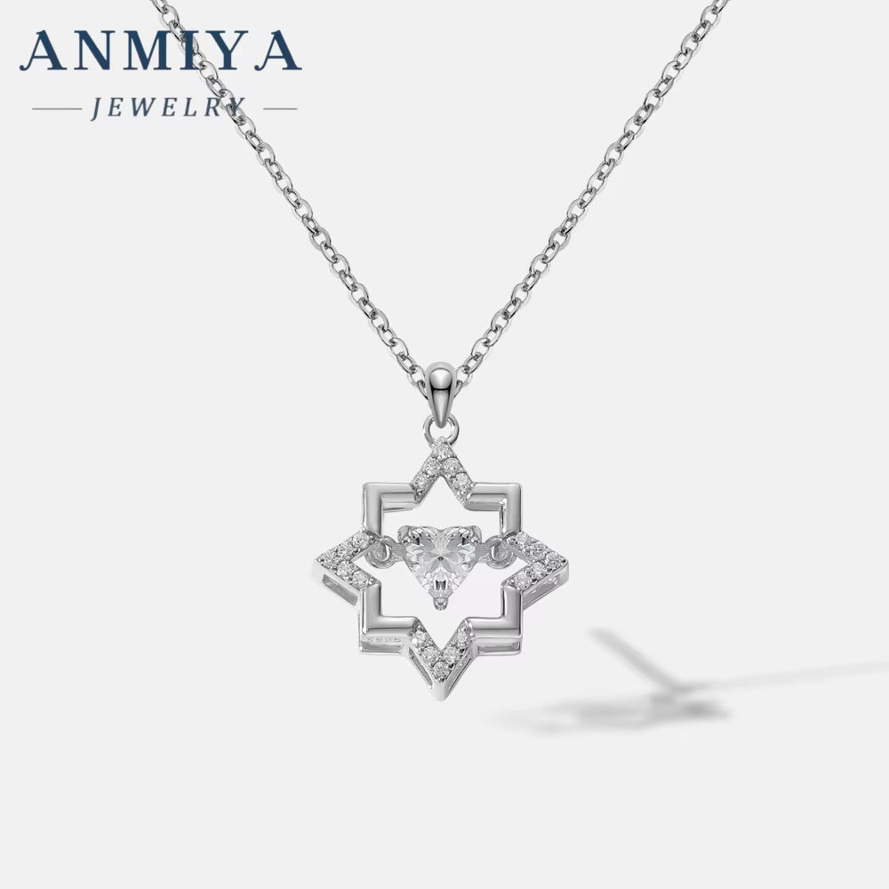 ANMIYA 925 Silver 18K Gold Plated Trendy Hollow Star with Zircon Heart Necklace Valentine'S Day Gift