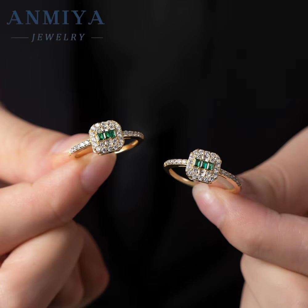 Vintage 925 Sterling Silver Square Green Glaring Emerald Rings Anniversary Gift Dubai Gold Wedding Bands for Women