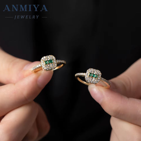 Vintage 925 Sterling Silver Square Green Glaring Emerald Rings Anniversary Gift Dubai Gold Wedding Bands for Women