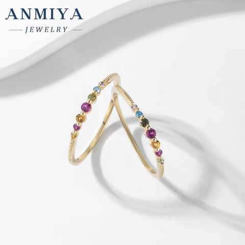 925 Silver Rainbow Cubic Zirconia CZ Ring Colorful Cubic Zircon Rainbow Ring Women Finger Ring