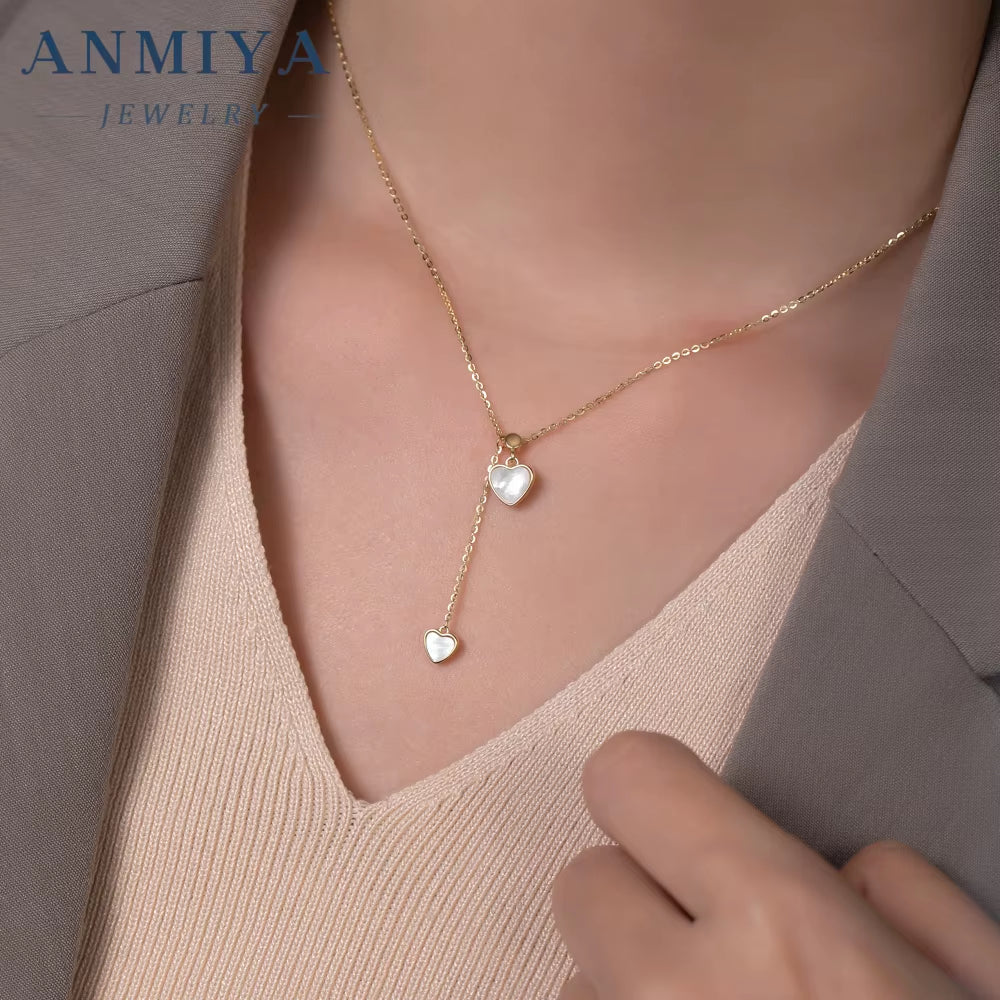 Customizable 18K Gold Plated Heart Fine Jewelry with Double Hearts White Shell Zircon 925 Silver for Lovers Weddings Parties