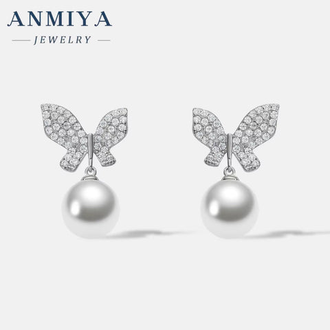 ANMIYA Best Selling Butterfly Water Resistant Zirconia Cute Sweet Earrings Stud 925 Silver High Quality Earring for Women Summer