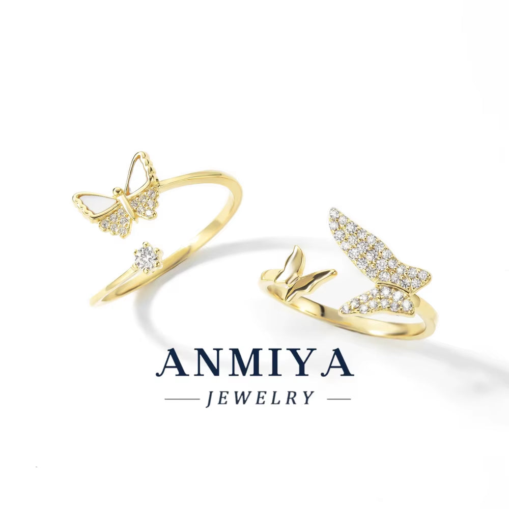 Trendy S925 Silver Rhodium 18K Gold Plated Moissanite Diamond Multiple Layer 5A Cubic Zircon Butterfly Adjustable Jewelry Ring