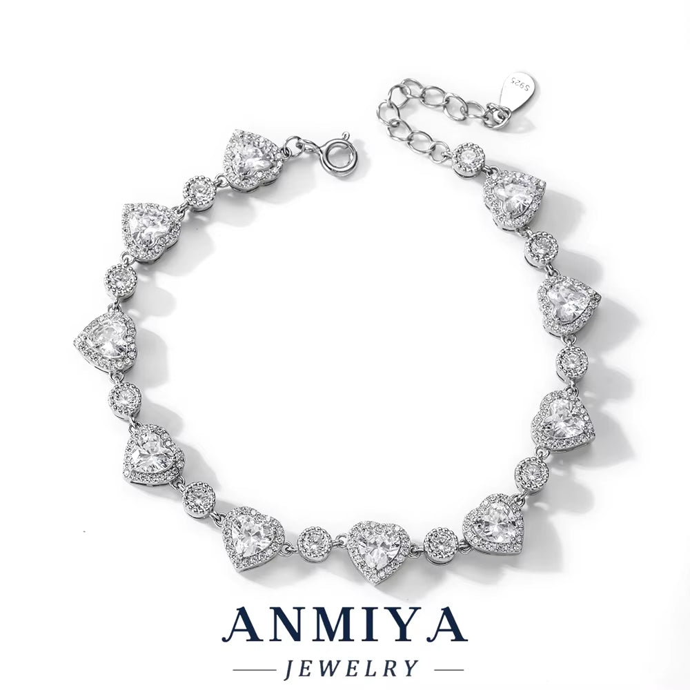 Wholesale Custom Girls Tennis Hand Chain Bracelet 925 Sterling Silver with Heart Shape Zircon Bracelet for Women