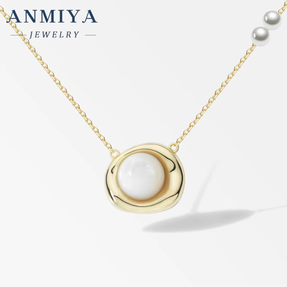 ANMIYA Classic Nature Fresh Water Pearls Beans Shape 925 Silver 18K Gold Designer Minimalist Necklace for Women
