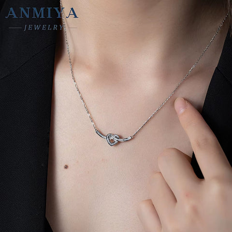 INS Trendy Fashion 925 Sterling Silver Couple Necklace Niche Heart Shape Fine Jewelry Necklaces for Girl