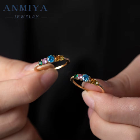 ANMIYA Fine Jewelry Lab Diamond Colored Zircon Inlay Rings 925 Sterling Silver Couple Ring