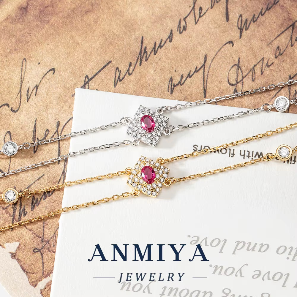 925 Silver Jewelry Geometric Clover Bracelet Double Layer with Garnet Stone Modern Bridal Jewelry for Jewelry Wholesalers