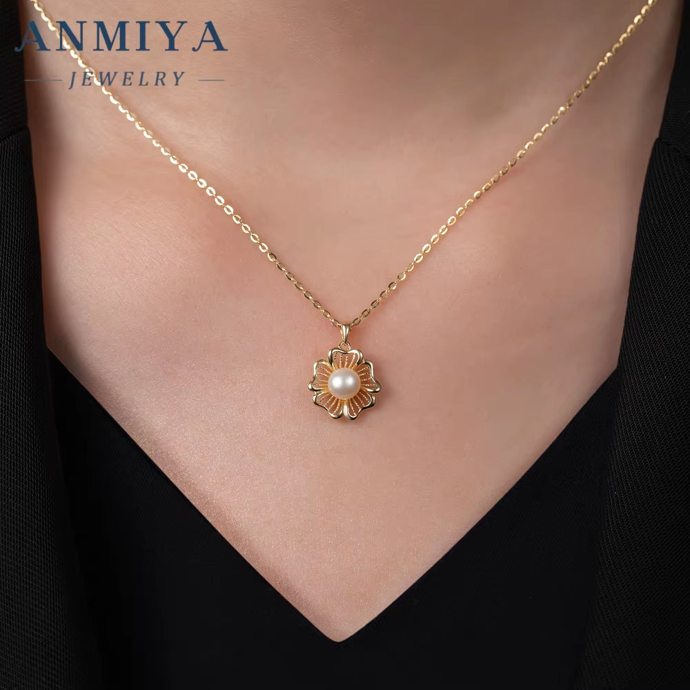 Luxury Necklace Earring Set Luxury Diamond Hollow Five Leaf Flower Pearl Charm Banquet Earring Necklace