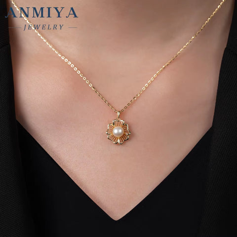 Luxury Necklace Earring Set Luxury Diamond Hollow Five Leaf Flower Pearl Charm Banquet Earring Necklace