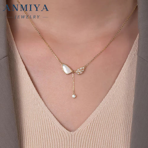 Wholesale 14K Gold and 925 Sterling Silver Butterfly Necklace with Cubic Zirconia Elegant Design Trendy Link Chain Necklace