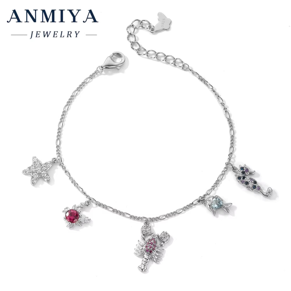 Unique Starfish Sea Horse Fish Shell Charm Bracelet Fashion 925 Silver 18K Gold Plated Cuban Chain Bracelet Jewelry for Kid