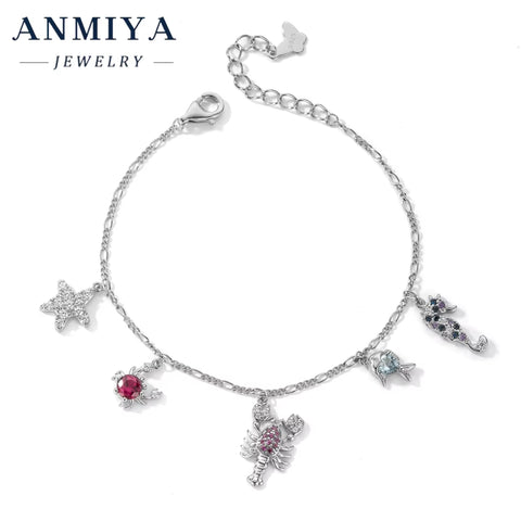 Unique Starfish Sea Horse Fish Shell Charm Bracelet Fashion 925 Silver 18K Gold Plated Cuban Chain Bracelet Jewelry for Kid