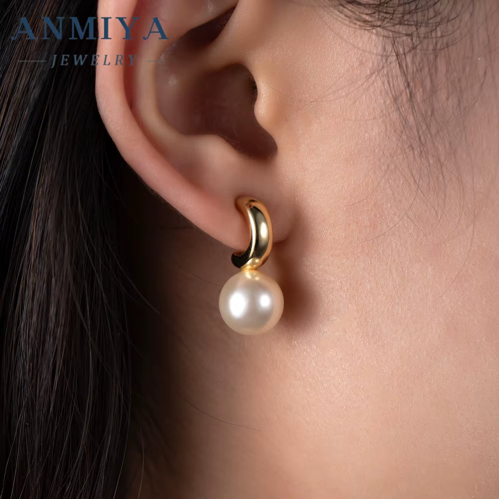 Ins Style Newest 10Mm 925 Silver Pearl Hoop Earring Antiallergic S925 Sterling Silver Freshwater Pearl Stud Earring