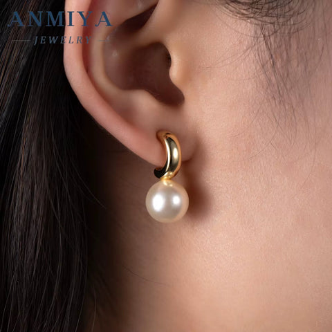 Ins Style Newest 10Mm 925 Silver Pearl Hoop Earring Antiallergic S925 Sterling Silver Freshwater Pearl Stud Earring