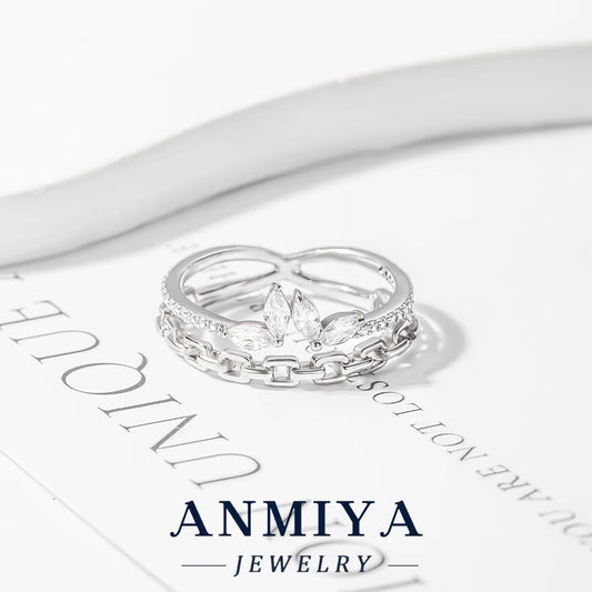 Trendy Bohemian Floral Layered Silver Ring Tarnish-Resistant 925 Silver Festival Jewelry for Bulk Purchases