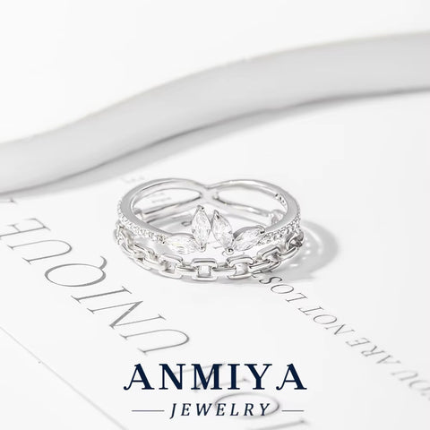 Trendy Bohemian Floral Layered Silver Ring Tarnish-Resistant 925 Silver Festival Jewelry for Bulk Purchases