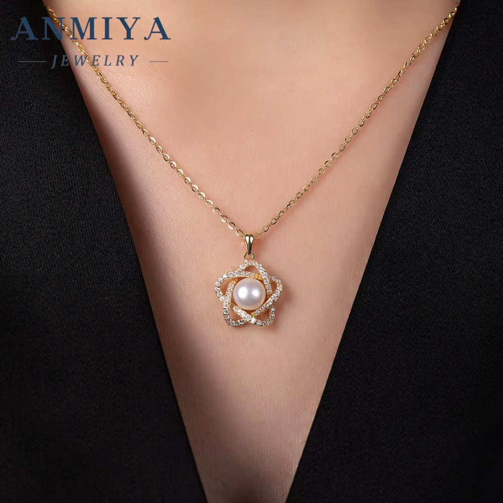 ANMIYA Best Selling High Quality Star Peal 925 Sterling Silver 18K Gold Necklace Earrings Set Hypoallergenic