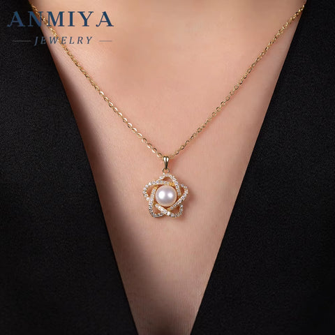 ANMIYA Best Selling High Quality Star Peal 925 Sterling Silver 18K Gold Necklace Earrings Set Hypoallergenic