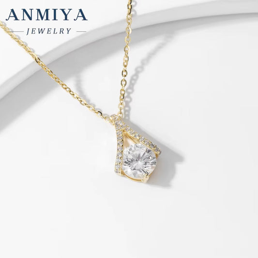 ANMIYA 925 Sterling Silver 18K Gold Pendant High Quality Wedding Jewelry Gift Women Trendy Zircon Parties Engagements Necklace
