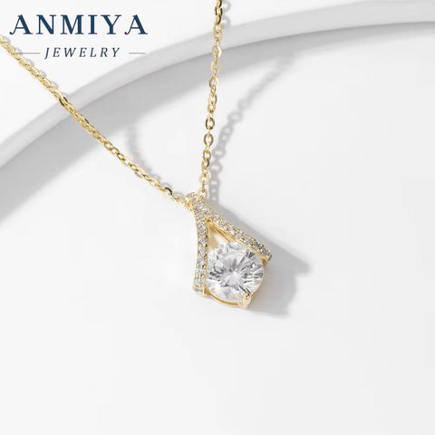 ANMIYA 925 Sterling Silver 18K Gold Pendant High Quality Wedding Jewelry Gift Women Trendy Zircon Parties Engagements Necklace