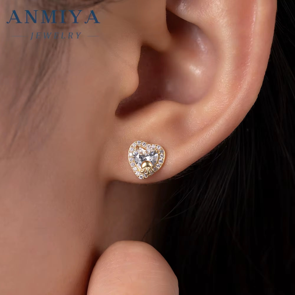 ANMIYA Best Selling 925 Sterling Silver Luxury Necklace Earrings Set for Women Zircon Heart Necklace Fine Jewelry Set