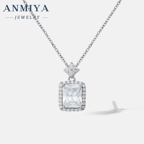 Fashion Jewelry Women 925 Sterling Silver Gold Plated Cubic Zircon Necklace Square Necklace for Women