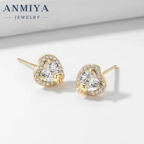 ANMIYA Best Selling 925 Sterling Silver Luxury Necklace Earrings Set for Women Zircon Heart Necklace Fine Jewelry Set