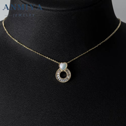 Wholesale Fine S925 Hollow Out round Shape Heart White Shell 18K Gold Fashion Women Necklace