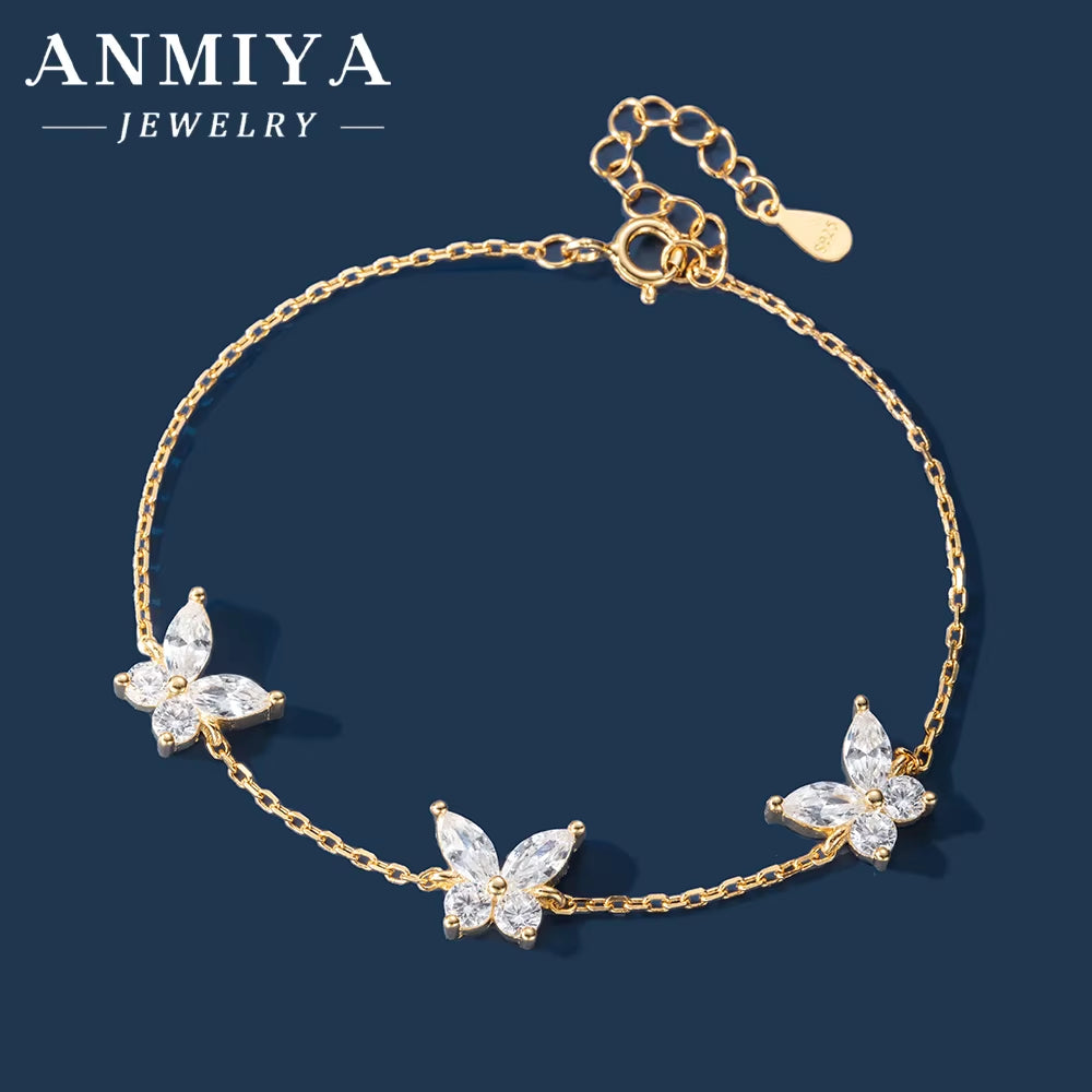 Luxury Silver Jewelry Zircon Butterfly Bracelet Premium Gift Box Silver Butterfly Bracelet