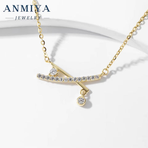 Fine Hot Sale Wholesale One-Line Shape 18K Gold Plated Zircon 925 Sterling Silver Necklace for Women