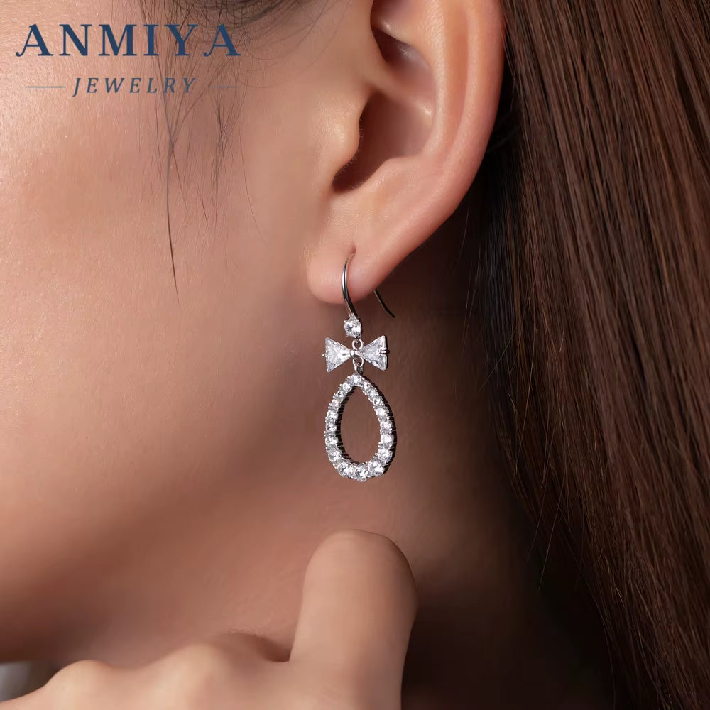 High Quality Water Drop Hollow Out Pear Shape Zircon 925 Silver Hook Earrings for Mother
