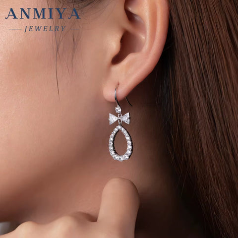 High Quality Water Drop Hollow Out Pear Shape Zircon 925 Silver Hook Earrings for Mother