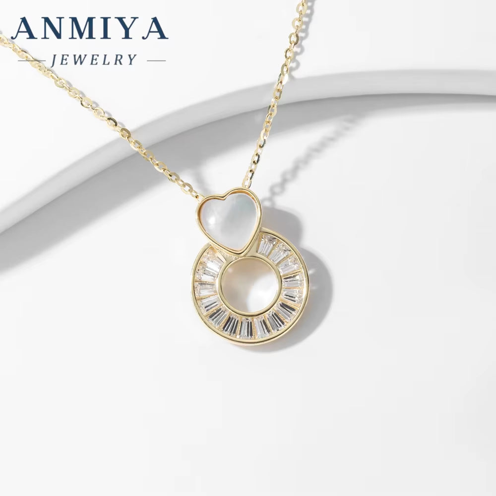 Wholesale Fine S925 Hollow Out round Shape Heart White Shell 18K Gold Fashion Women Necklace