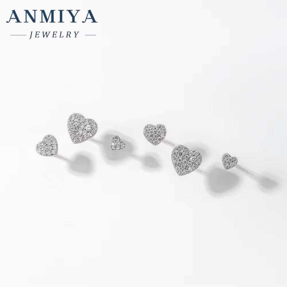 ANMIYA Cute 3 Pairs Sweet Stud Earrings Set Cubic Zircon Heart 925 Sterling Women Gift Jewelry Earrings