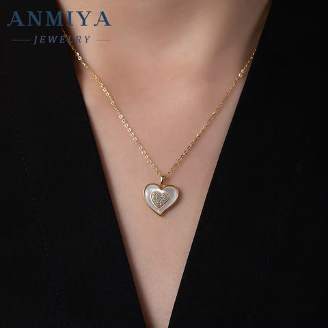 Custom Trendy Heart Shape Pendant 925 Silver Fine Jewelry 18K Gold Charm Necklace for Jewelry Making Couple