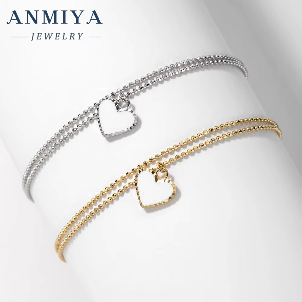 New Popular Fashion 925 Sterling Silver Heart with Cubic Zircon Charm Layered Bracelet Jewelry for Women