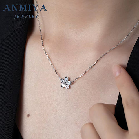 Fashion 925 Sterling Silver Fashion Spring Flower Shape Necklace for Girl