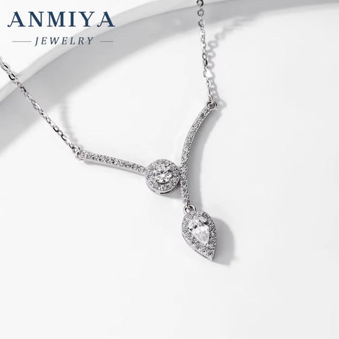 ANMIYA Minimalist Inoxidable High Quality Original Silver 925 Chain Pendant Real Cubic Zircon Manufacturer Necklace for Women