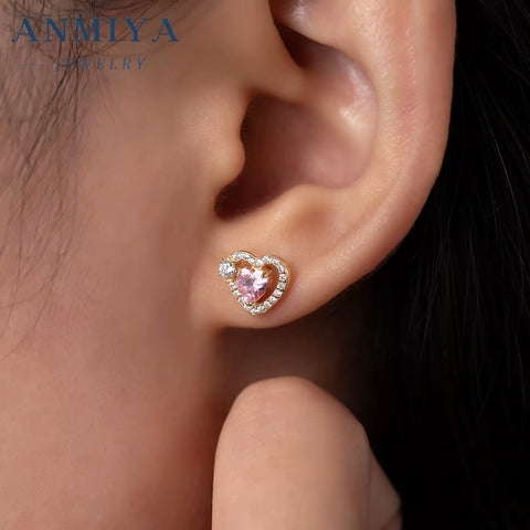 Fashion S925 Sterling Sliver Heart Pink 5A Zircon Necklace Earring Jewelry Set for Women Luxury Diamond Jewelry