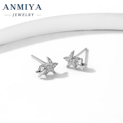 New Dainty Geometric Sea Star Dissymmetry Stud Earring for Women 18K Gold Plated 925 Silver Jewelry