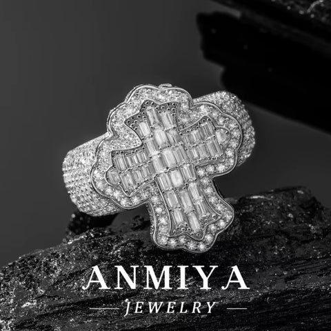 Custom Zircon Ring Charm Jewelry S925 Silver Hip Hops Engagement Wedding OEM Gemstone Clover Rings for Men