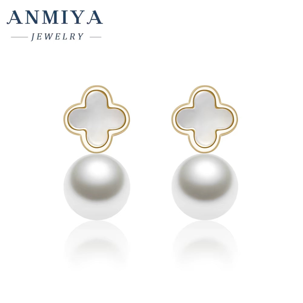 Fashion S925 Sterling Silver High-End Jewelry Women'S White Mother of Pearl Leaf Clover Earrings 18K Gold Plating Party Gift