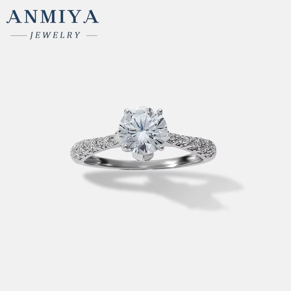 ANMIYA Wholesale 925 Silver Zircon Engagement Eternity Rings Women 925 Silver Diamond Radiant Oval Cut Ring