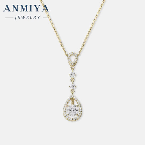 ANMIYA Original 925 Sterling Silver Long Tassel Pear Shape CZ Chain Necklace for Women Wedding Party Jewelry