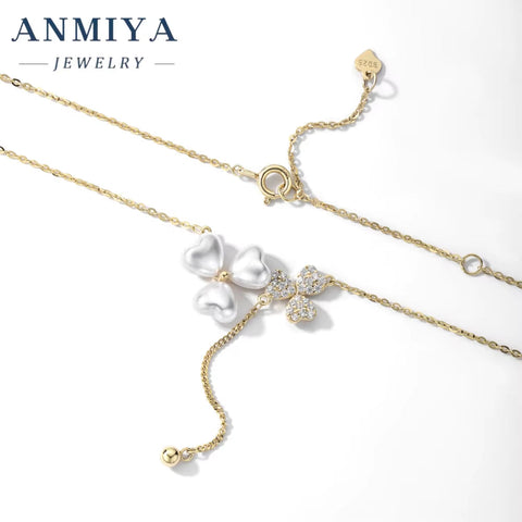 Fashion Elegant Pearl Flower Tassel Necklace 18K Gold Plated Zircon Temperament Clavicle Chain INS Popular Women'S Jewelry