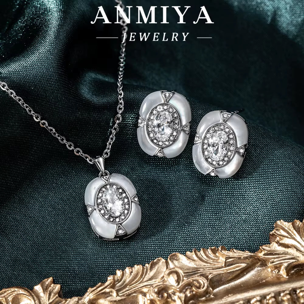 Minimalist Circle Design Silver Plated Silver 925 Jewelry Set with Jade Accents and Geometric Zircon Inlay for Gifts