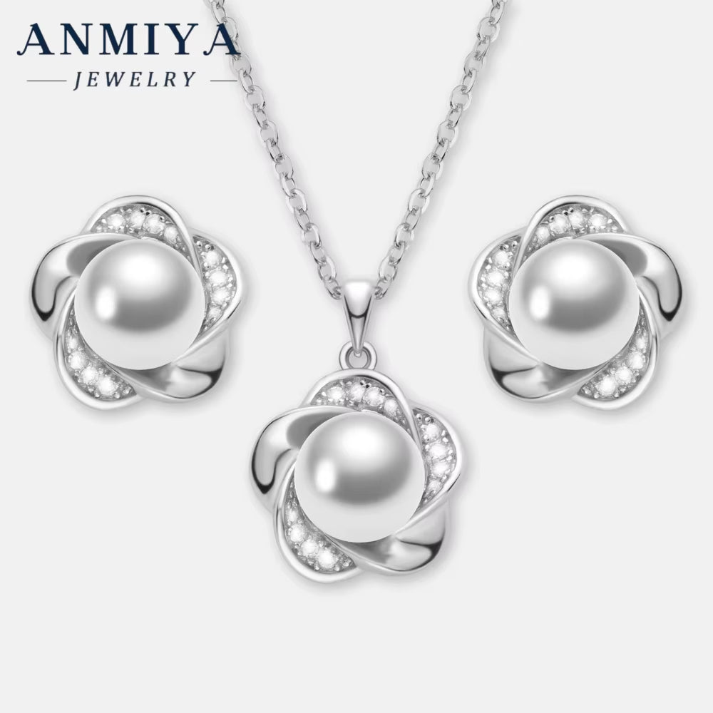 Fine Pearl Jewellery S925 Sterling Silver Vintage Fashion Fresh Water Pearls Flower Necklace Set for Woman
