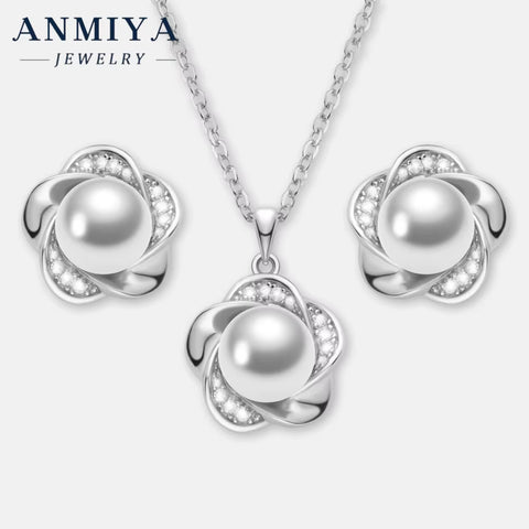 Fine Pearl Jewellery S925 Sterling Silver Vintage Fashion Fresh Water Pearls Flower Necklace Set for Woman