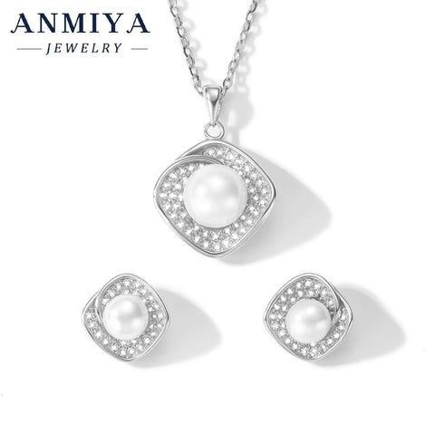 Wholesale Earrings Jewelry Freshwater Pearl with Zircon Earrings Necklace Set for Woman Ladies Fancy Fashion Stud Earrings